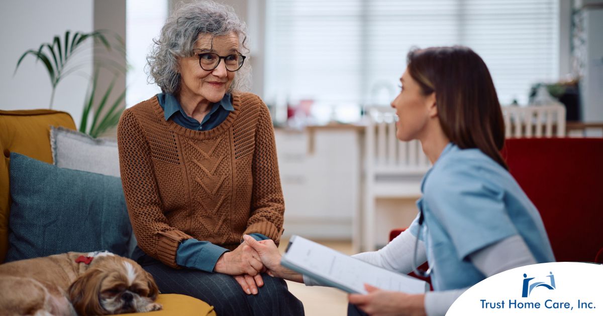 Essential-Skills-for-Supporting-Chronic-Conditions-in-Home-Health-Care An aide provides home health care support for chronic conditions