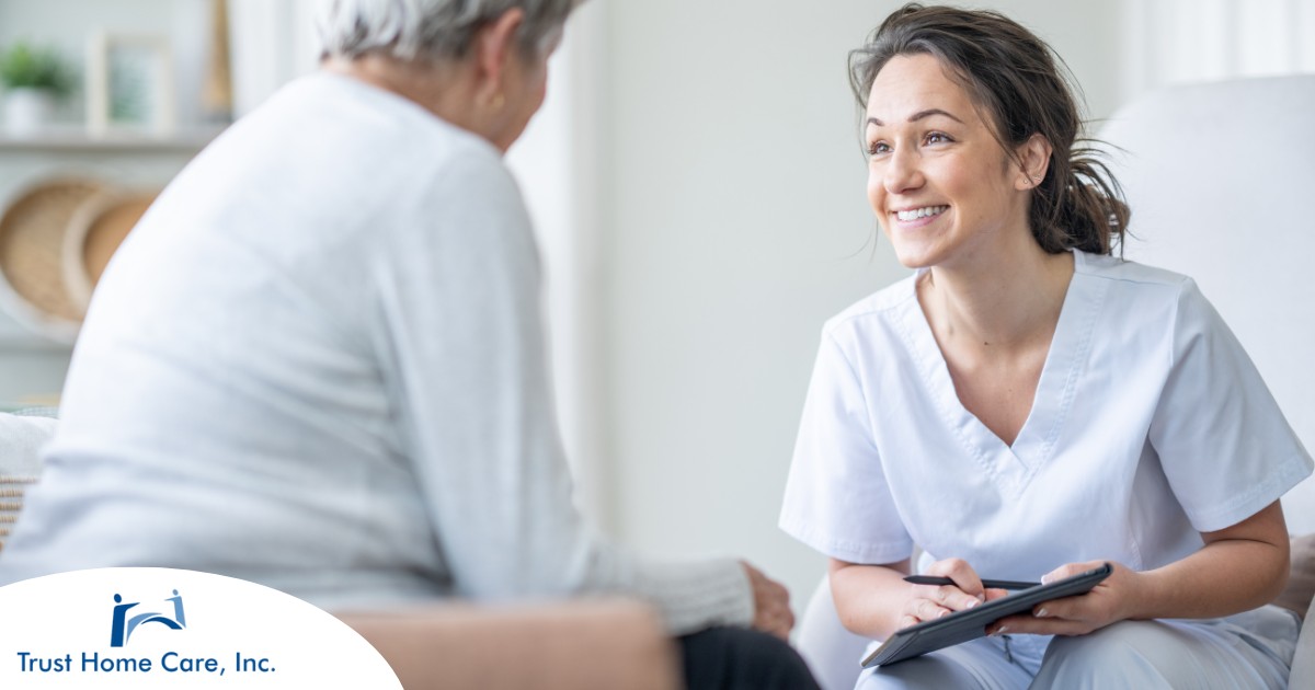 The-Home-Care-Industry-The-Rising-Demand-and-How-to-Get-Started A woman smiles while with a client representing the pros of the home care industry.