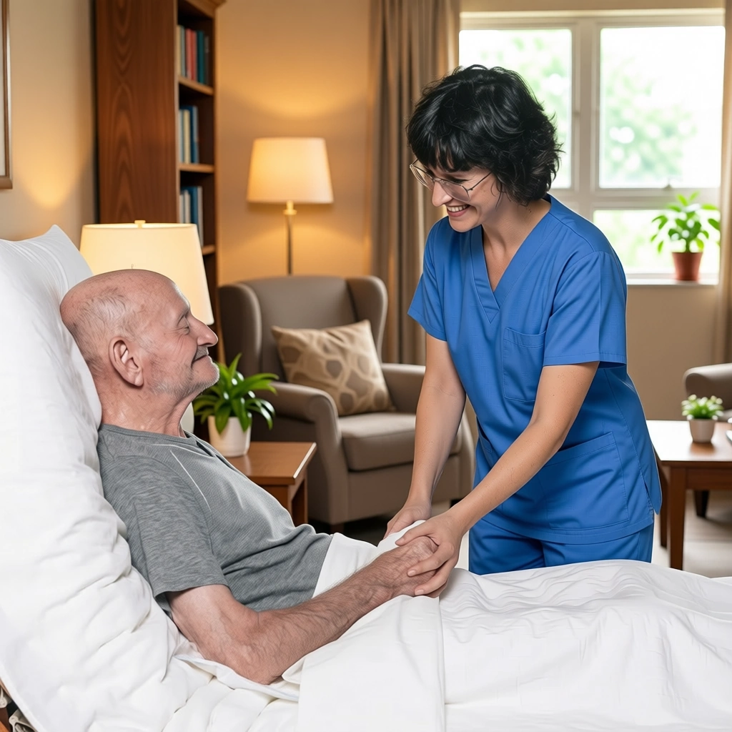 Elder Home Care Bowie, MD caretaker comforting bedridden elder male