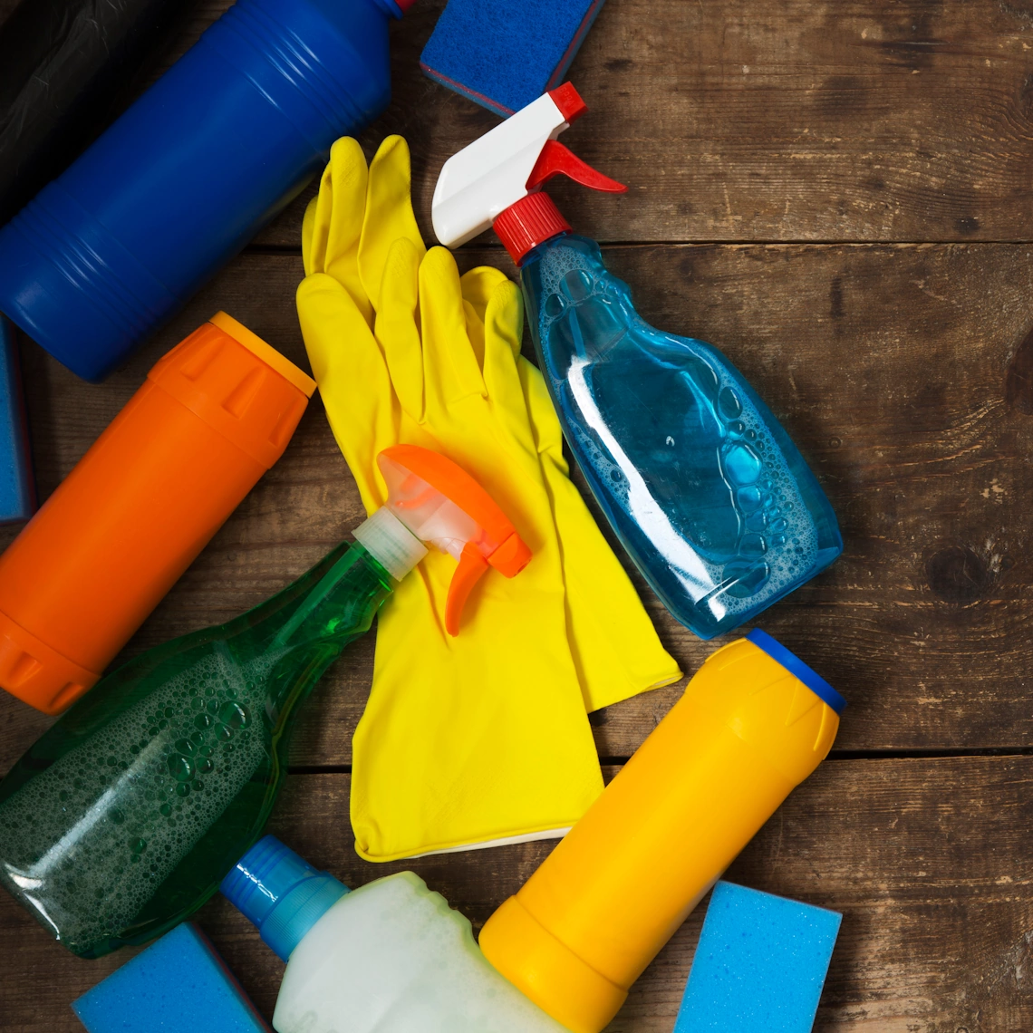 home help care services Bowie, MD close-up of cleaning supplies