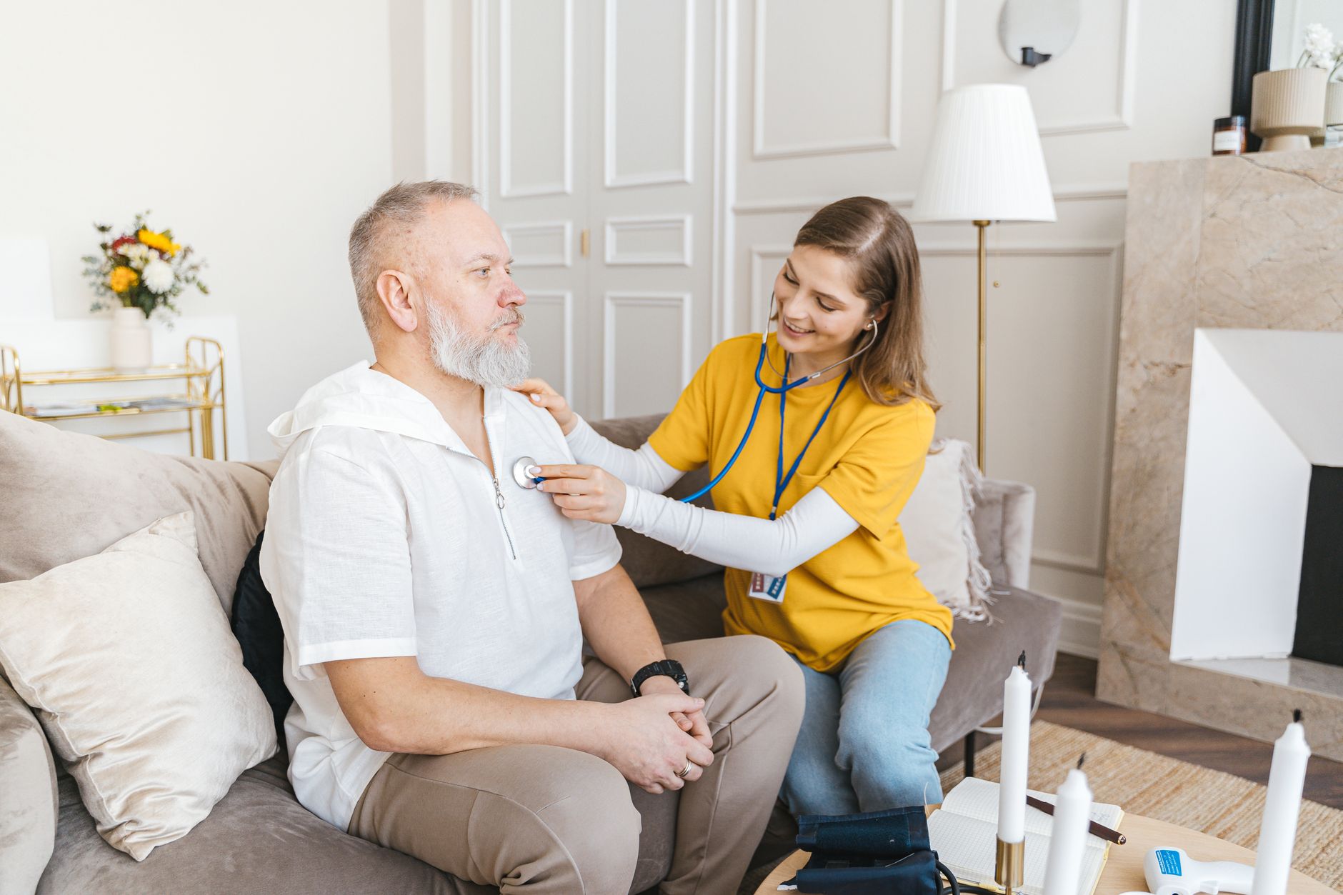 A home care nurse supporting safe aging in place for a senior at home in Sterling, VA